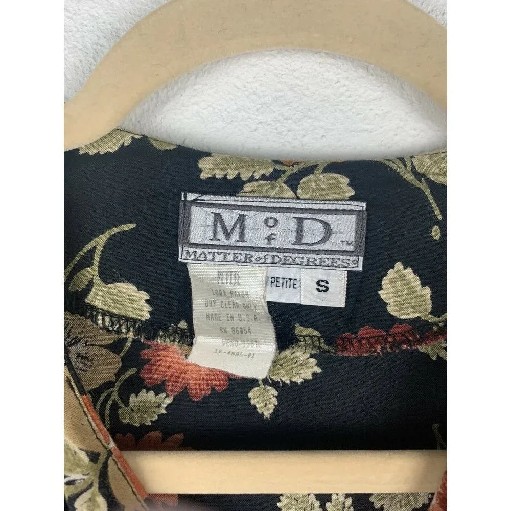 VINTAGE Matter of Degrees Women PS Black Floral Print Duster Kimono Top Cardigan - Picture 2 of 4